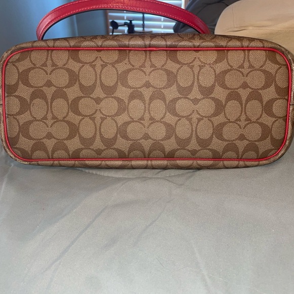 Coach Signature Tote Bag in Brown and Red - Picture 3 of 7